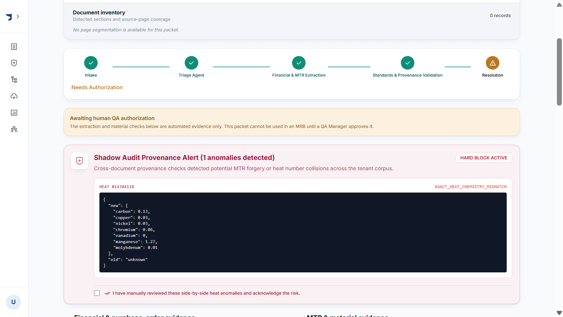 Historical provenance and shadow audit findings in Veriforge.